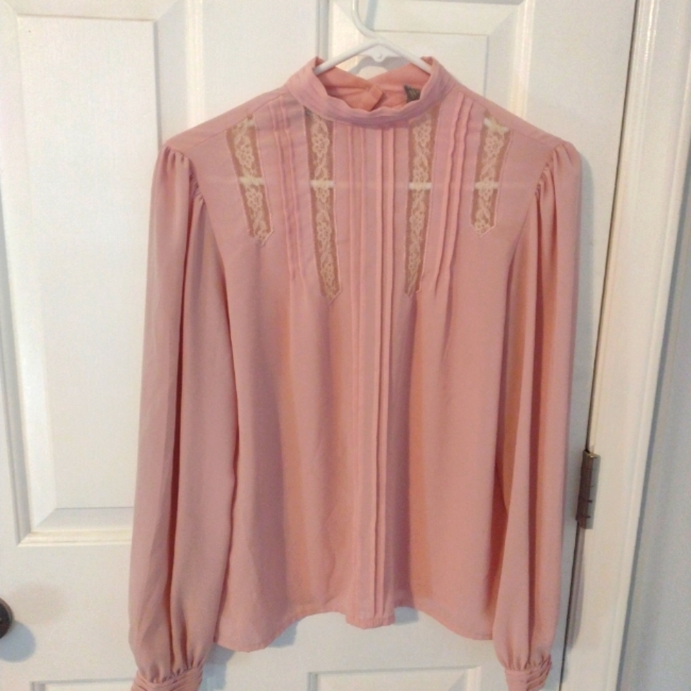 Vintage 1980's pink lace sheer blouse